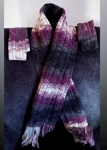 *SATILDI* SİPARİŞ ALINIR
Mor Gri Örgü Bohem Atkı ve Eldiven Seti - Görsel 2