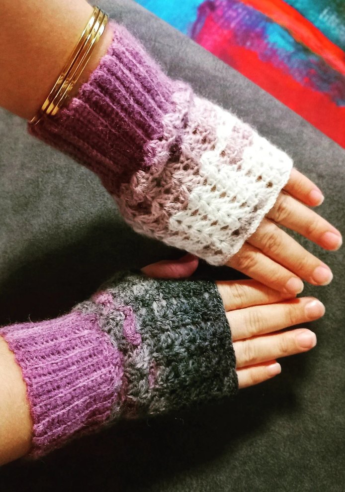 *SATILDI* SİPARİŞ ALINIR
Mor Gri Örgü Bohem Atkı ve Eldiven Seti - Görsel 3