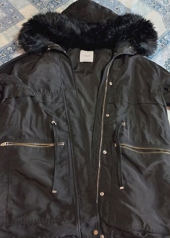 kürk kapişonlu, içi çıkarılabilen mont - Görsel 5