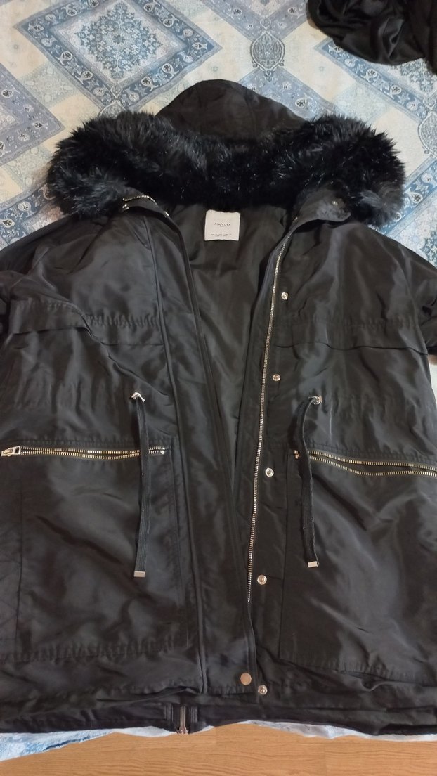 kürk kapişonlu, içi çıkarılabilen mont - Görsel 5