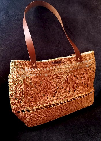 Bej Dantel motif Detaylı hasır Örgü Kadın Çanta - Görsel 7