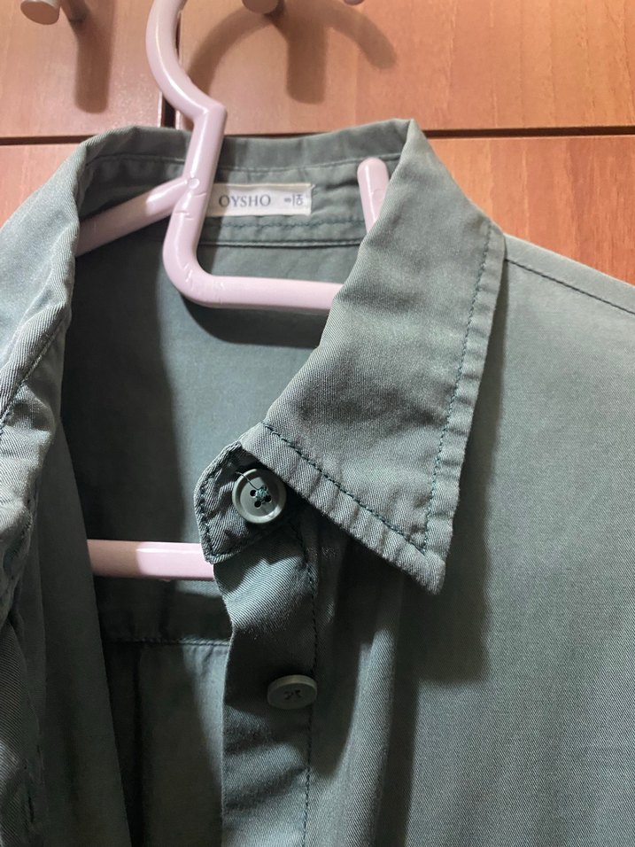 Oysho Kadın Haki Uzun Kollu Pamuk Gömlek s beden - Görsel 2