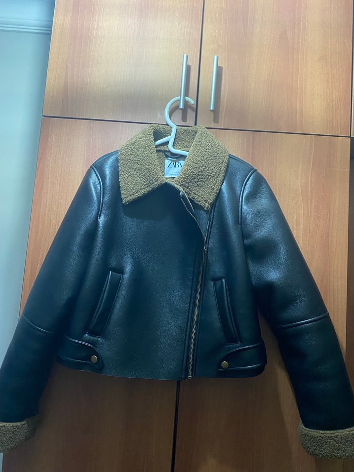 Zara Kürklü Kahverengi Deri Biker Ceket xs - Görsel 2