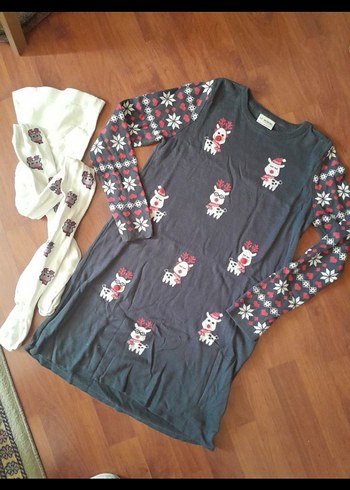 Gri Kız Çocuk Örme Uzun Kollu Elbise ile takim kulotlu corabi - Görsel 2