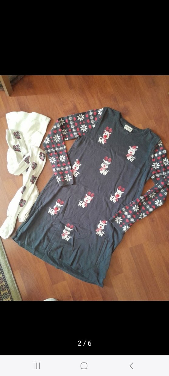 Gri Kız Çocuk Örme Uzun Kollu Elbise ile takim kulotlu corabi - Görsel 2