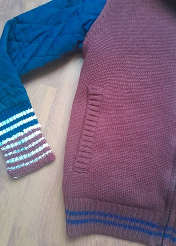 Bordo  lacivert  Örgü Detaylı Erkek Çocuk Mont - Görsel 7