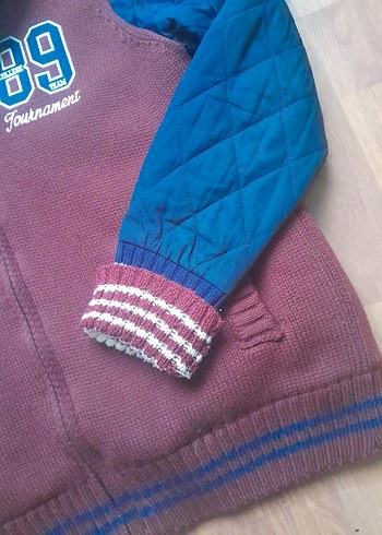 Bordo  lacivert  Örgü Detaylı Erkek Çocuk Mont - Görsel 5