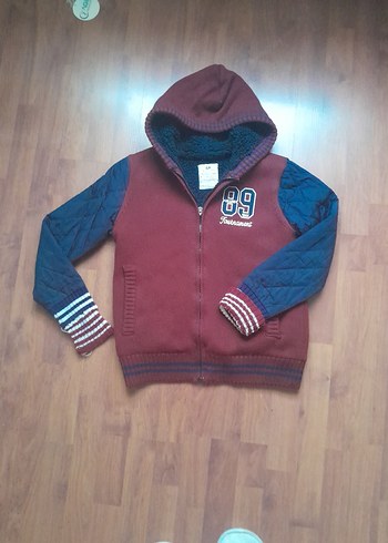 Bordo  lacivert  Örgü Detaylı Erkek Çocuk Mont - Görsel 2