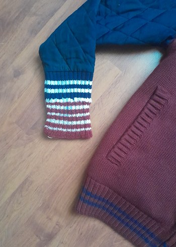 Bordo  lacivert  Örgü Detaylı Erkek Çocuk Mont - Görsel 6