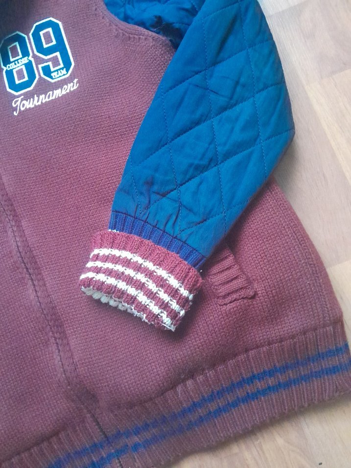 Bordo  lacivert  Örgü Detaylı Erkek Çocuk Mont - Görsel 5