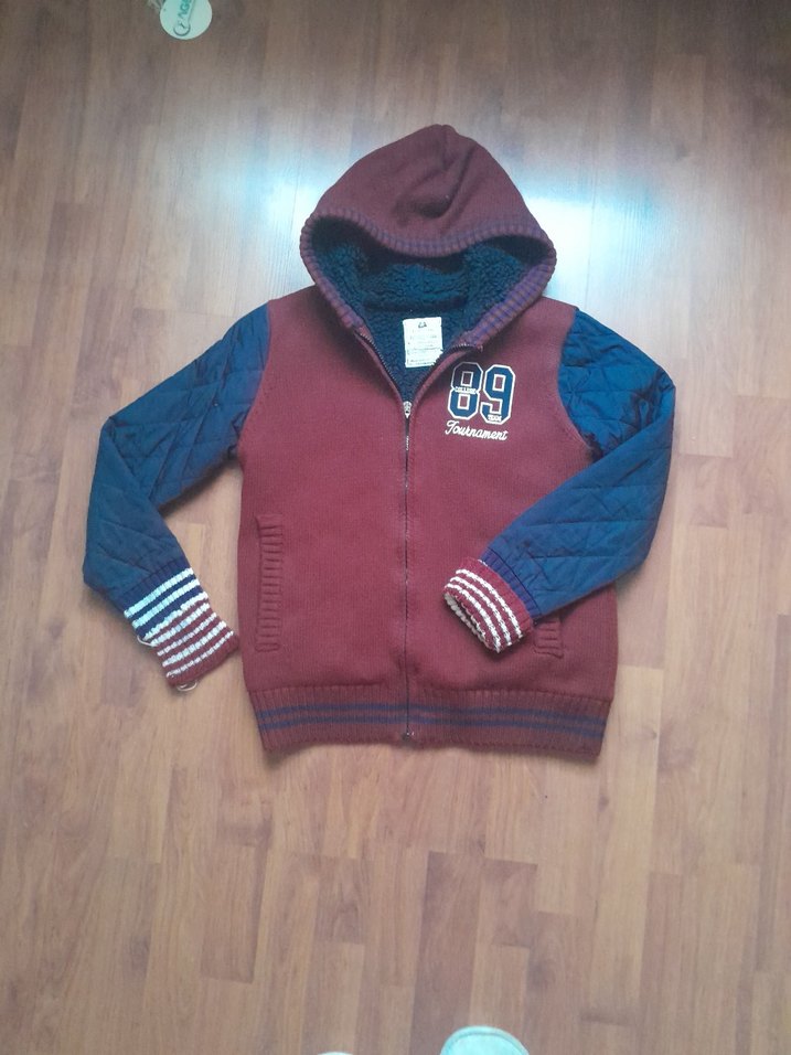 Bordo  lacivert  Örgü Detaylı Erkek Çocuk Mont - Görsel 2