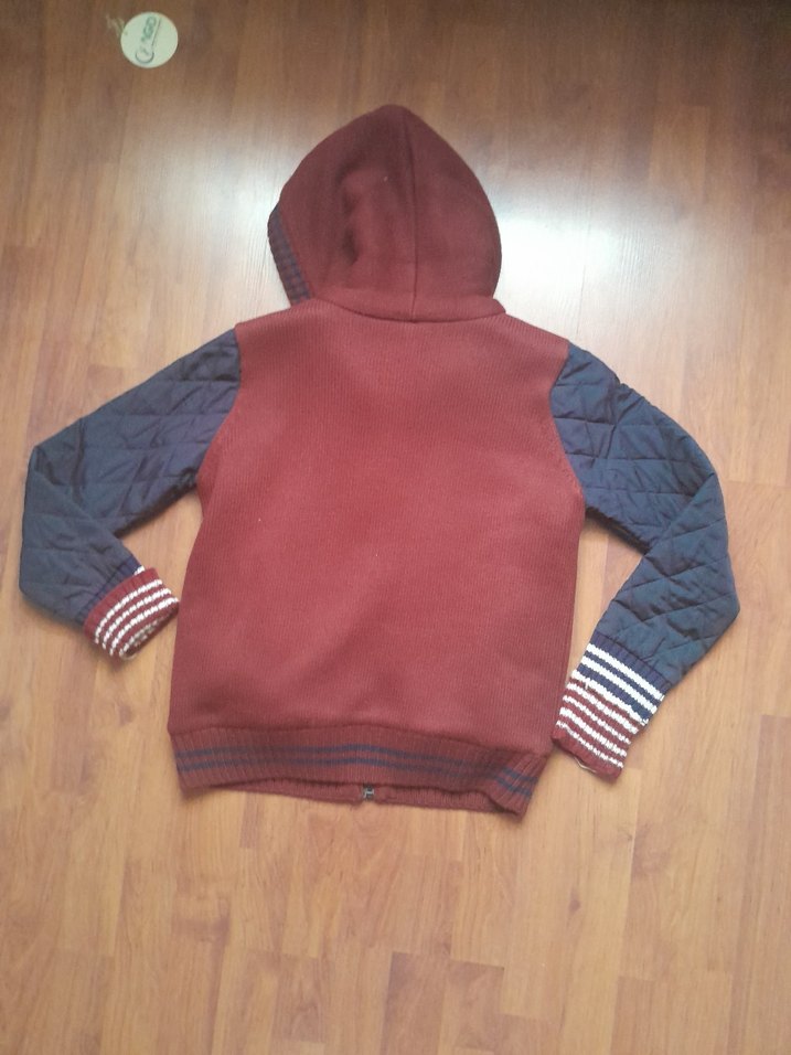 Bordo  lacivert  Örgü Detaylı Erkek Çocuk Mont - Görsel 3