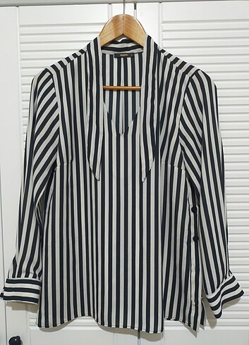 Gusto siyah beyaz çizgili gömlek  - Görsel 4
