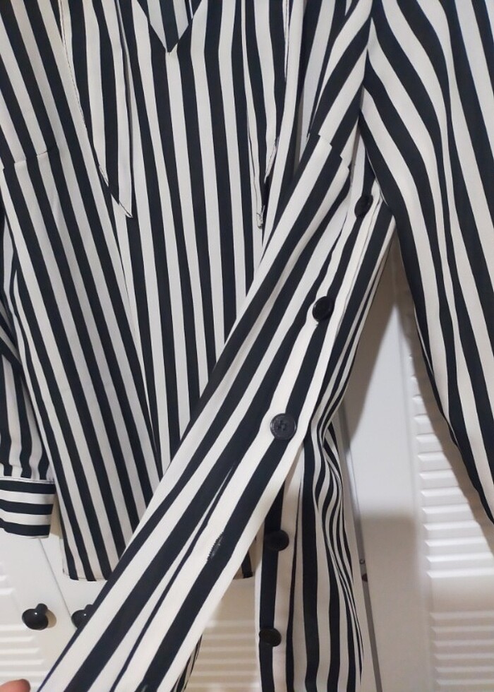 Gusto siyah beyaz çizgili gömlek  - Görsel 3