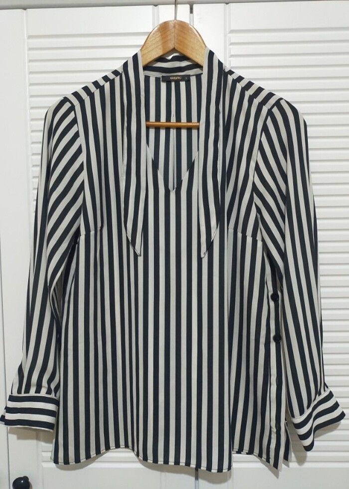 Gusto siyah beyaz çizgili gömlek  - Görsel 4