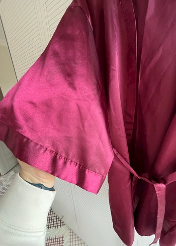 Bordo Midi Parlak Kadın Sabahlık - Görsel 3