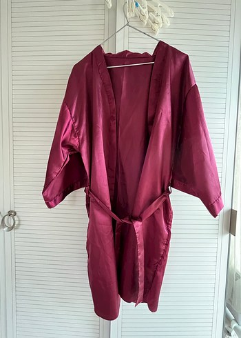 Bordo Midi Parlak Kadın Sabahlık - Görsel 2