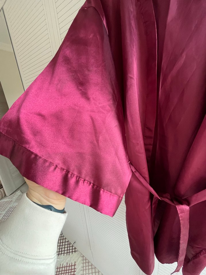 Bordo Midi Parlak Kadın Sabahlık - Görsel 3