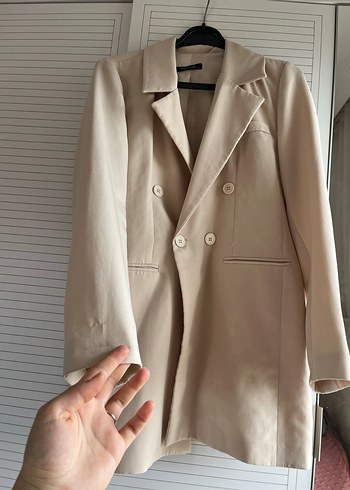 Bej Düğmeli Kadın Blazer Ceket - Görsel 3
