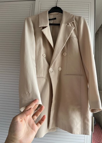Bej Düğmeli Kadın Blazer Ceket - Görsel 4