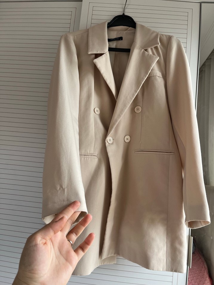 Bej Düğmeli Kadın Blazer Ceket - Görsel 3