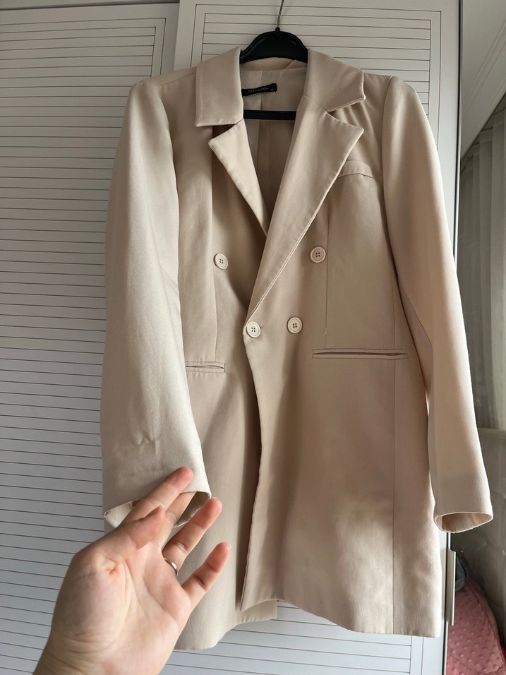 Bej Düğmeli Kadın Blazer Ceket - Görsel 4