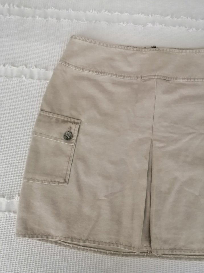 Bej %100 Pamuk Mini kot Etek - Görsel 4