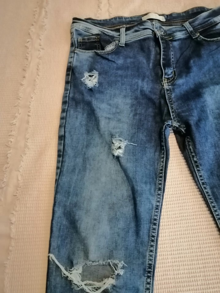 Kadın Mavi Yırtık Kot Pantolon - Görsel 5