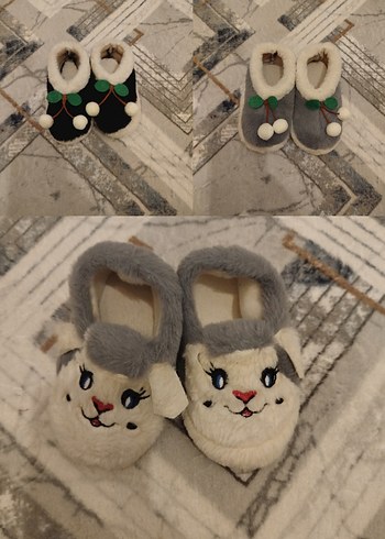 Kız Çocuk Gri Nakışlı Peluş Ev Terliği - Görsel 2