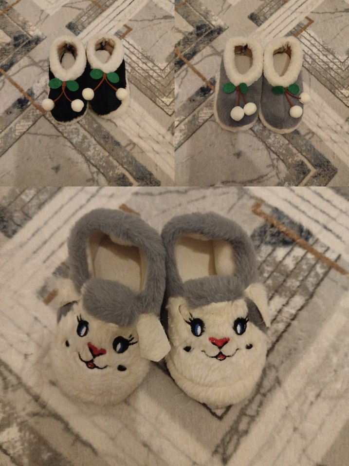 Kız Çocuk Gri Nakışlı Peluş Ev Terliği - Görsel 2