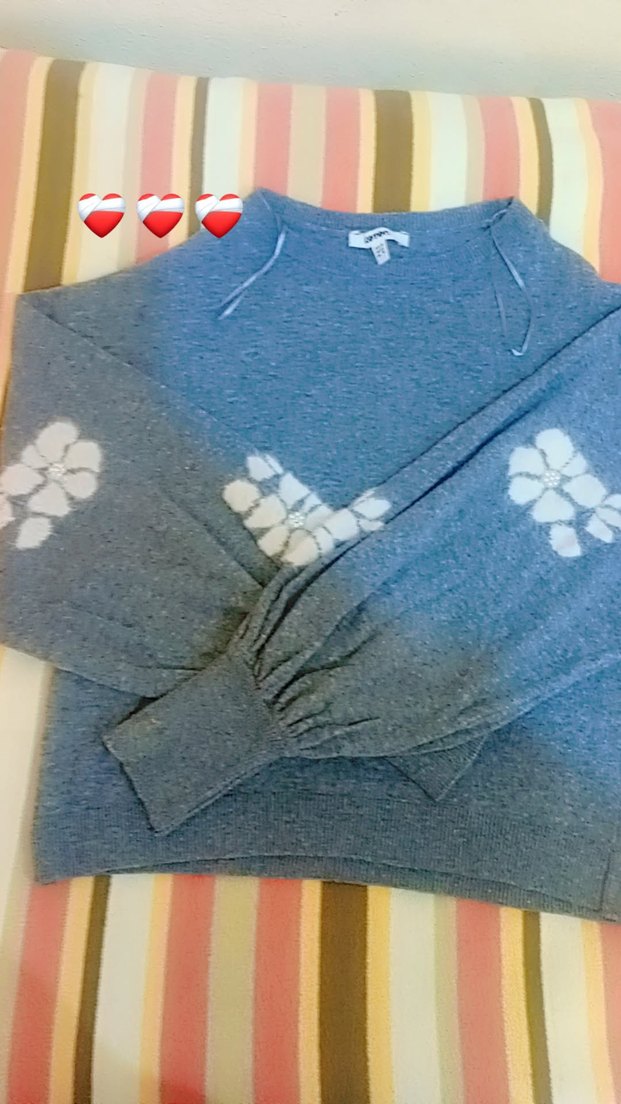 grii Uzun Kollu Örgü Kadın Kazak - Görsel 2