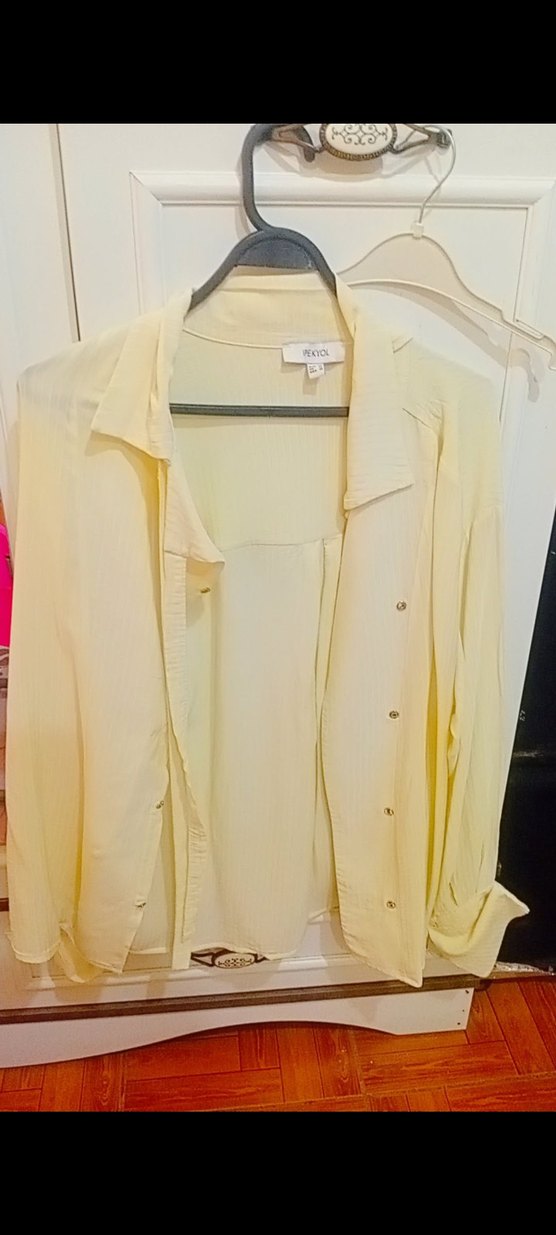 Sarı reklii Uzun Kollu Kadın Gömlek - Görsel 3