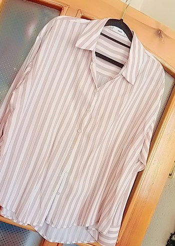 Bej Çizgili Uzun Kollu Gömlek - Görsel 6