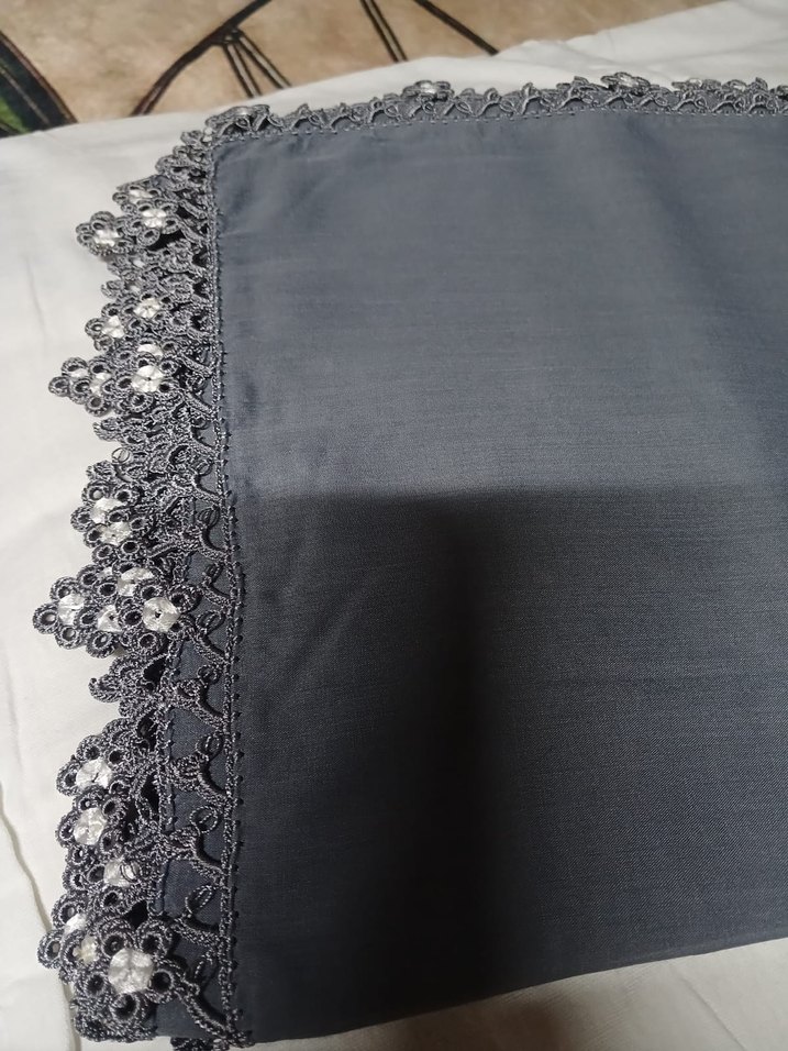 Gri Dantel Kenarlı Kadın cenk yazma sarma oyosı - Görsel 2