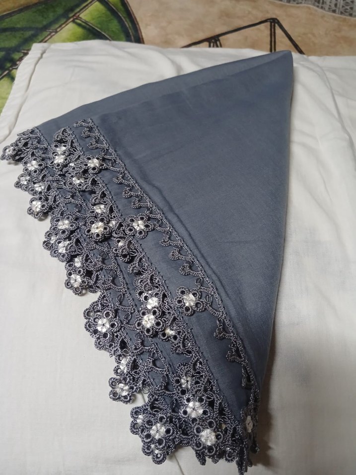 Gri Dantel Kenarlı Kadın cenk yazma sarma oyosı - Görsel 4