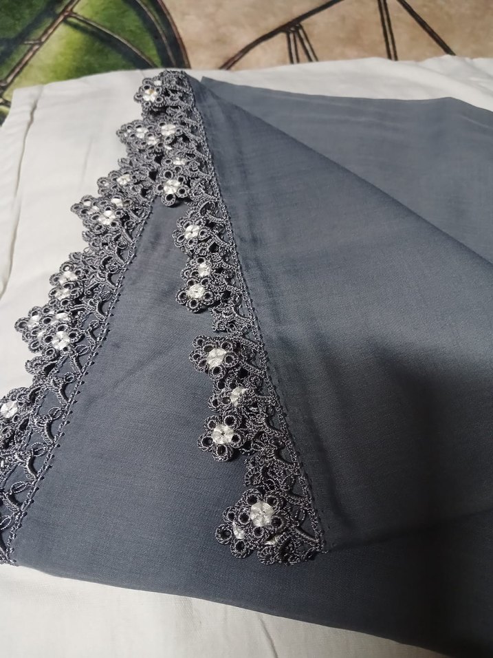 Gri Dantel Kenarlı Kadın cenk yazma sarma oyosı - Görsel 3