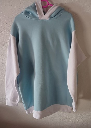 Mavi Beyaz Kapüşonlu Kadın Sweatshirt - Görsel 2