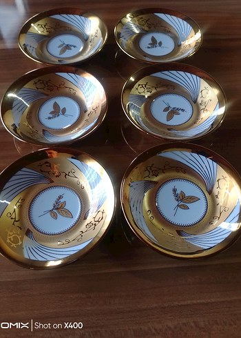 Altın Renkli Parlak Porselen Çay Tabağı Seti sıfır - Görsel 5