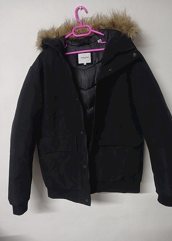 Kürklü Kapüşonlu Siyah Kışlık erkek mont sıfır - Görsel 2