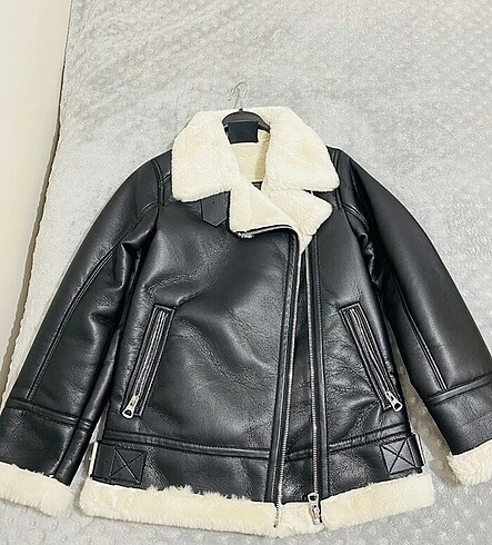 Pull & Bear Suni Kürklü Biker Ceket - Görsel 4