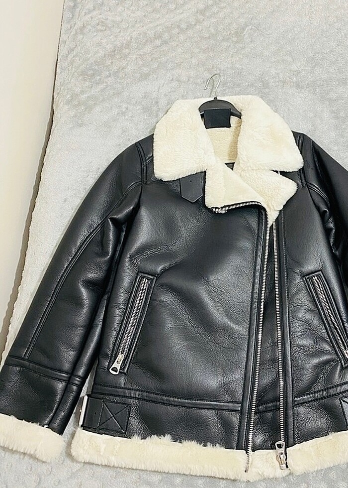 Pull & Bear Suni Kürklü Biker Ceket - Görsel 4