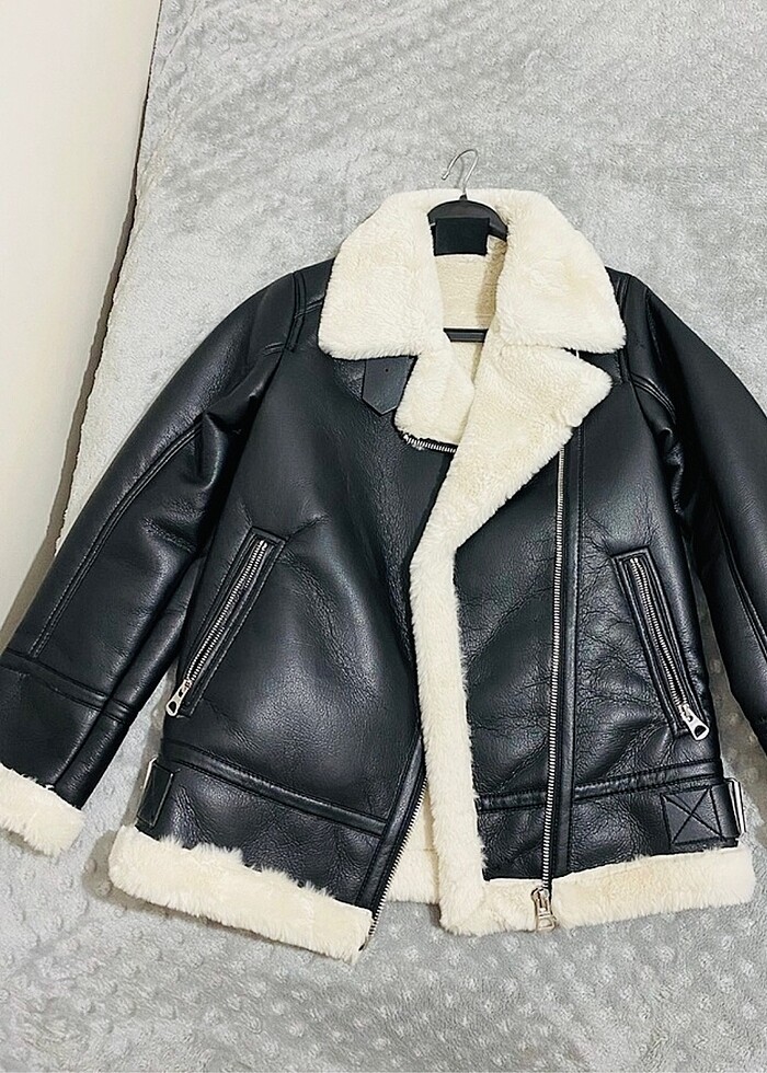 Pull & Bear Suni Kürklü Biker Ceket - Görsel 3