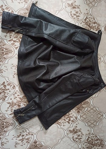 Siyah Deri Biker Ceket, Fermuarlı, Günlük - Görsel 8