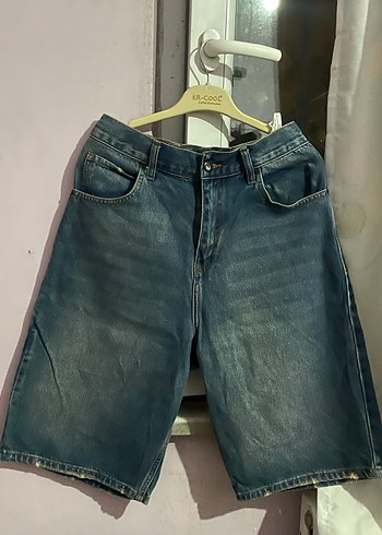 Lacivert uzun kot şort - Görsel 7