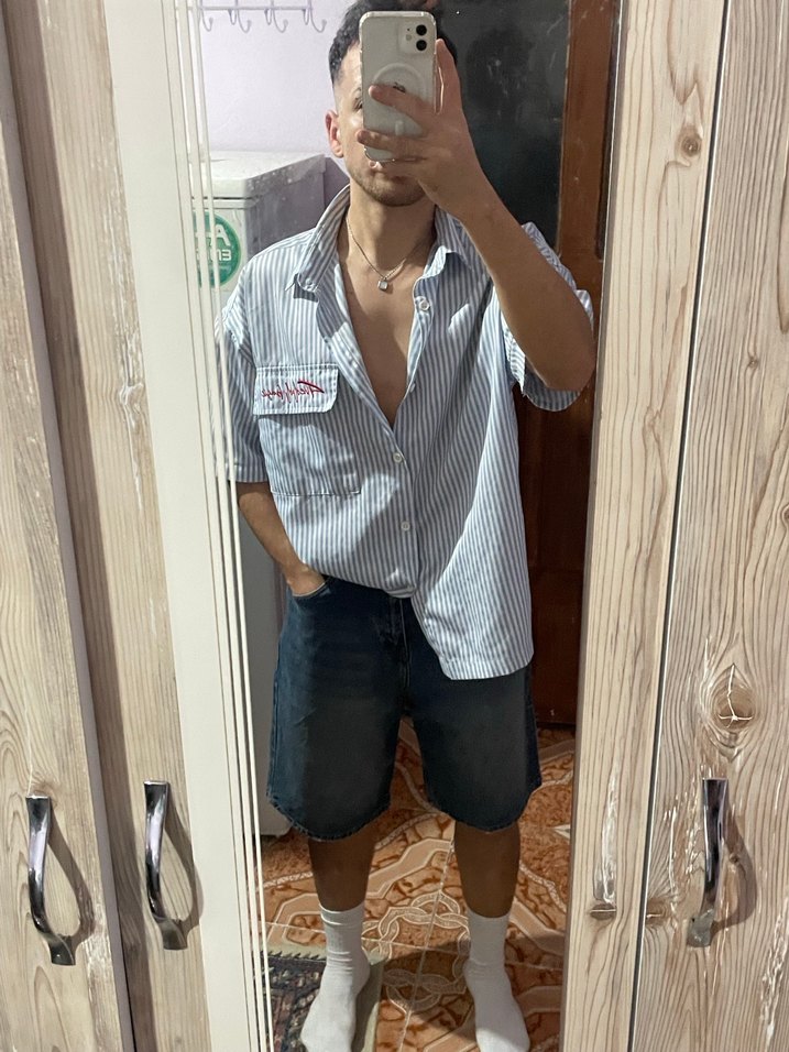 Lacivert uzun kot şort - Görsel 3