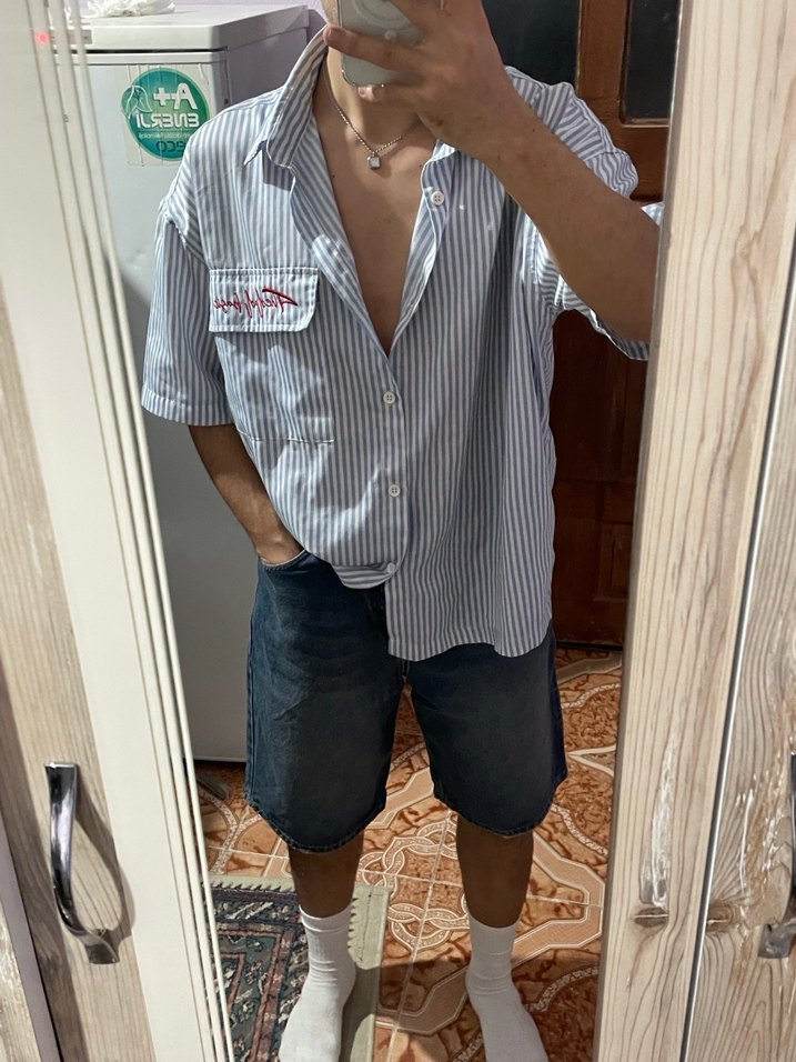 Lacivert uzun kot şort - Görsel 4