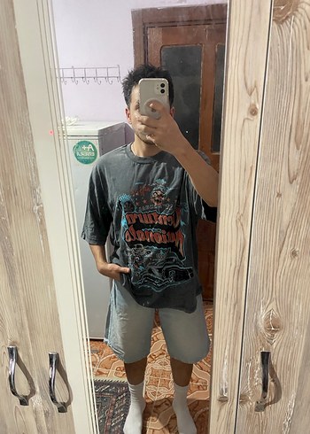 Antrasit Batik Desenli Loose Fit Erkek Tişört - Görsel 2