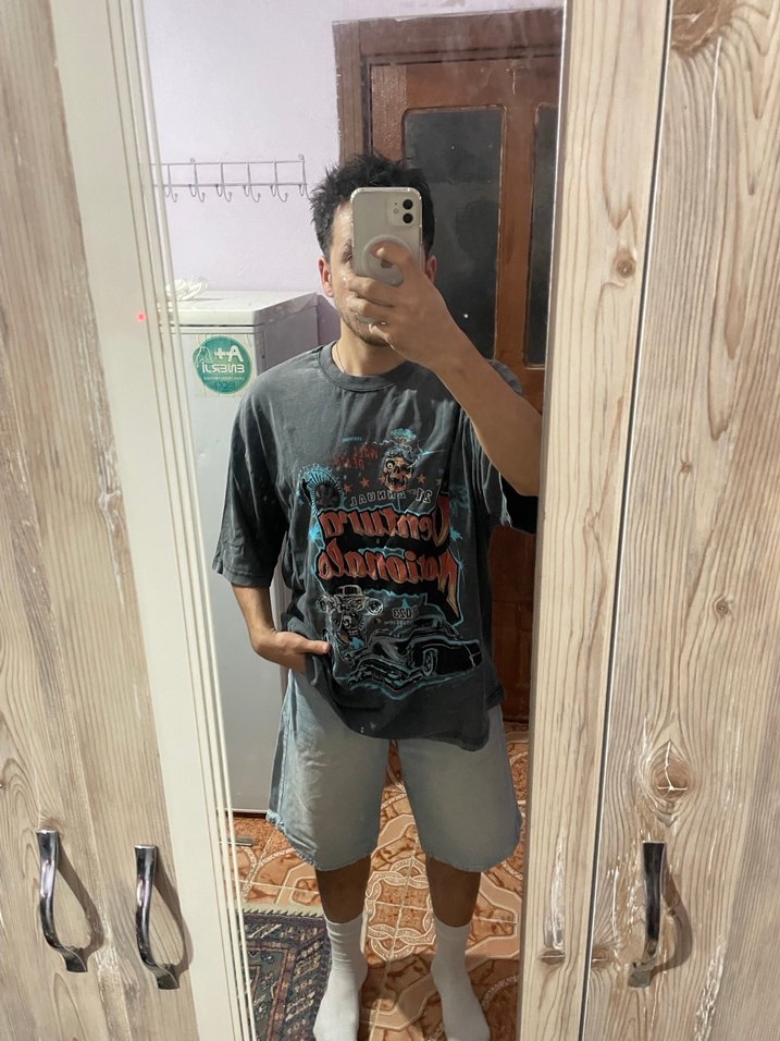 Antrasit Batik Desenli Loose Fit Erkek Tişört - Görsel 2