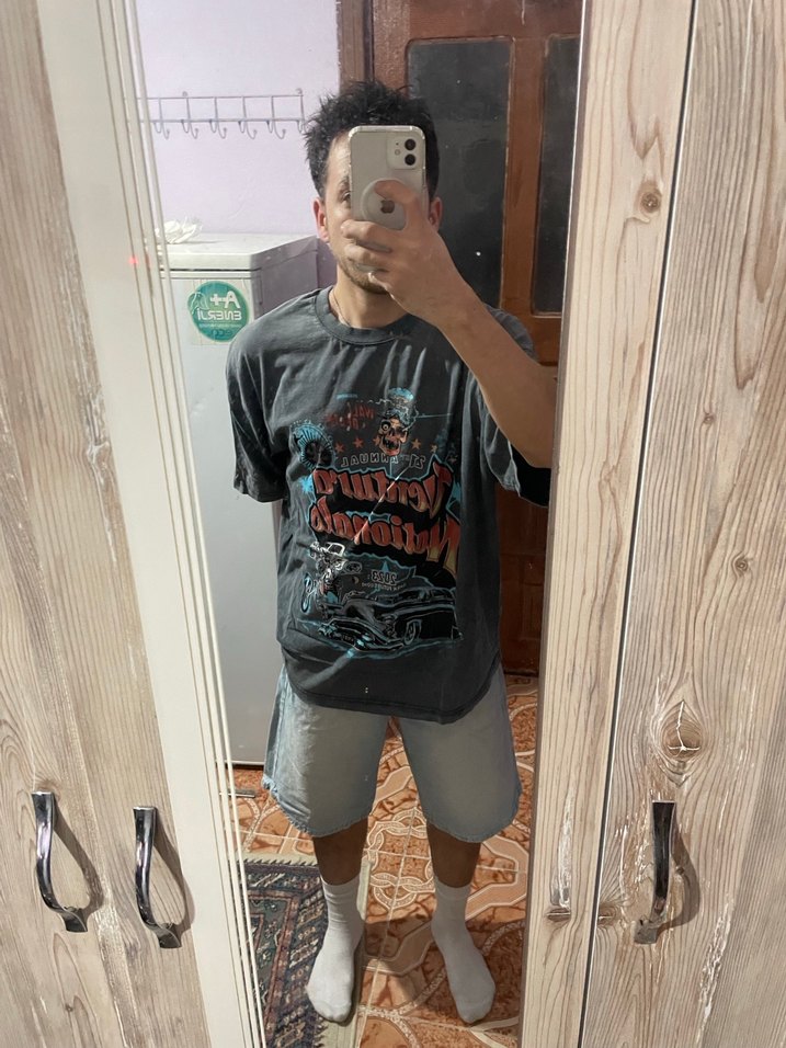 Antrasit Batik Desenli Loose Fit Erkek Tişört - Görsel 3