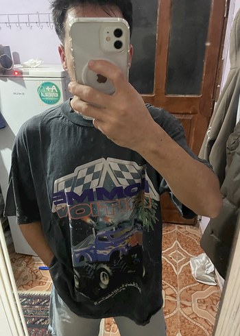 Erkek Antrasit Baskılı Denim Tişört - Görsel 3